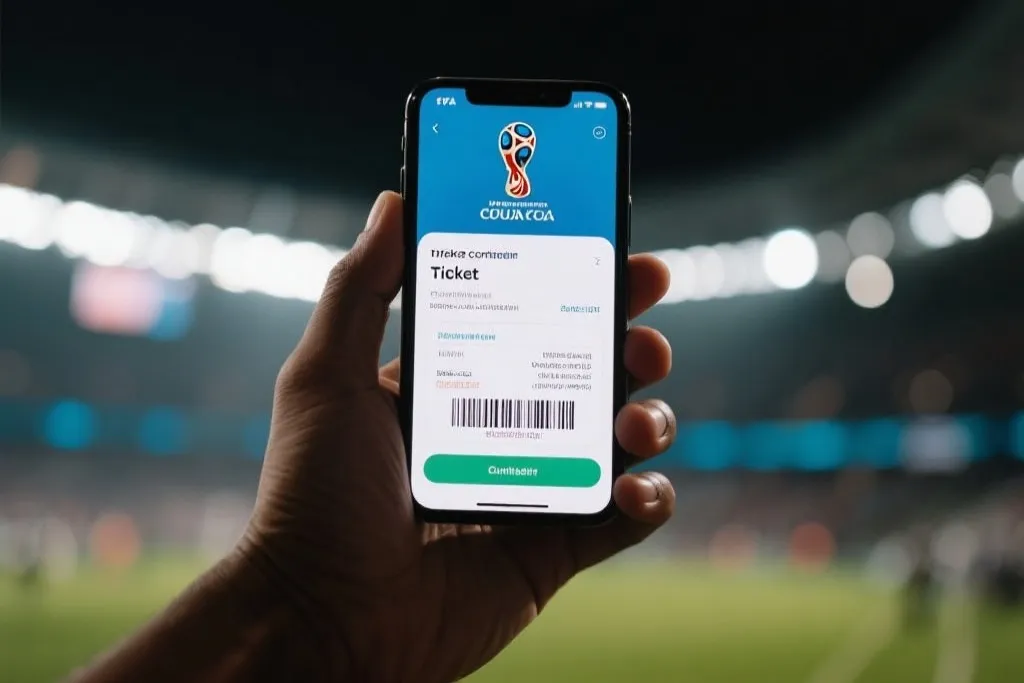球迷手机展示FIFA世界杯官方电子门票页面